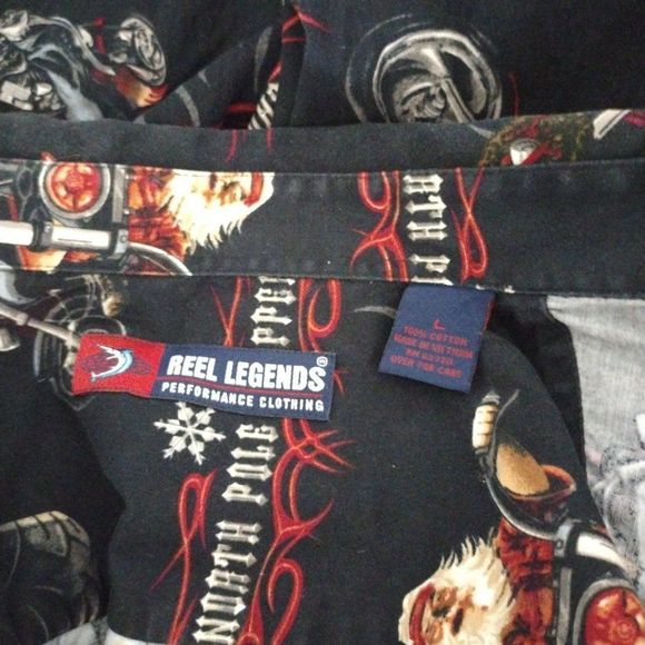 Reel Legends Santa Motorcycle North Pole Choppers button front shirt. Sz.‎ L - Picture 7 of 7